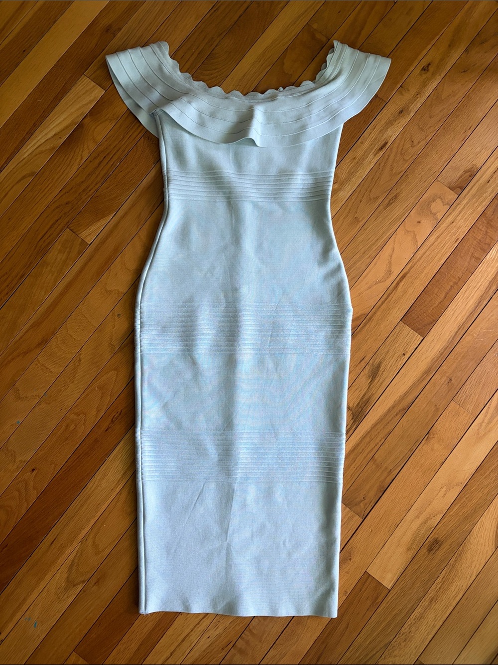 House of CB Light Blue One-Shoulder Scallop Midi Dress